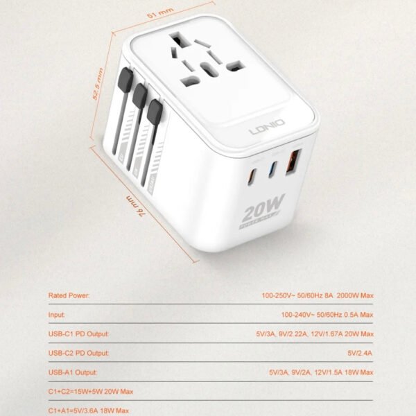 i1251 PD20W+QC18W Universal Travel All-In-One Adapter.