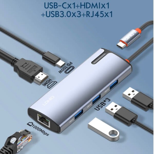 i1152 6in1 Type-C Hub Adapter 100max PD Fast Charging