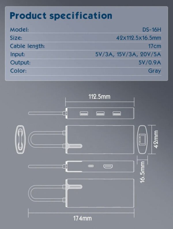 i1152 6in1 Type-C Hub Adapter 100max PD Fast Charging