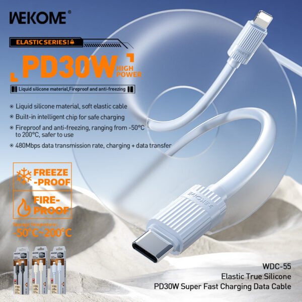 WDC-55 Elastic True Silicone PD 30W Fast Charging Data Cable