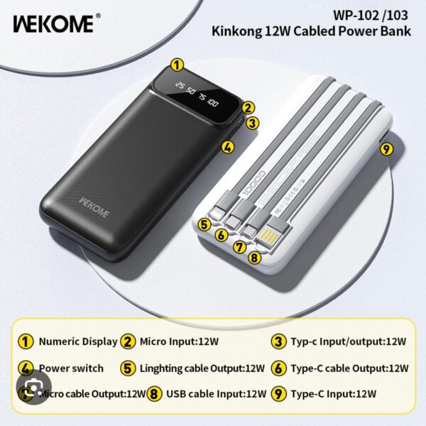 FullSizeRender_1145244d-b03c-4e2a-8c46-3bc7755da8af.jpg WP-102 Kinkong 12W Cabled Power Bank (10000mAh)